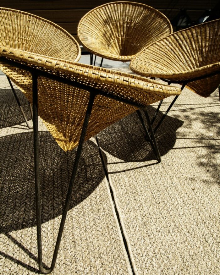 Série de 4 Fauteuils coquille en rotin – 1950 – Image 2